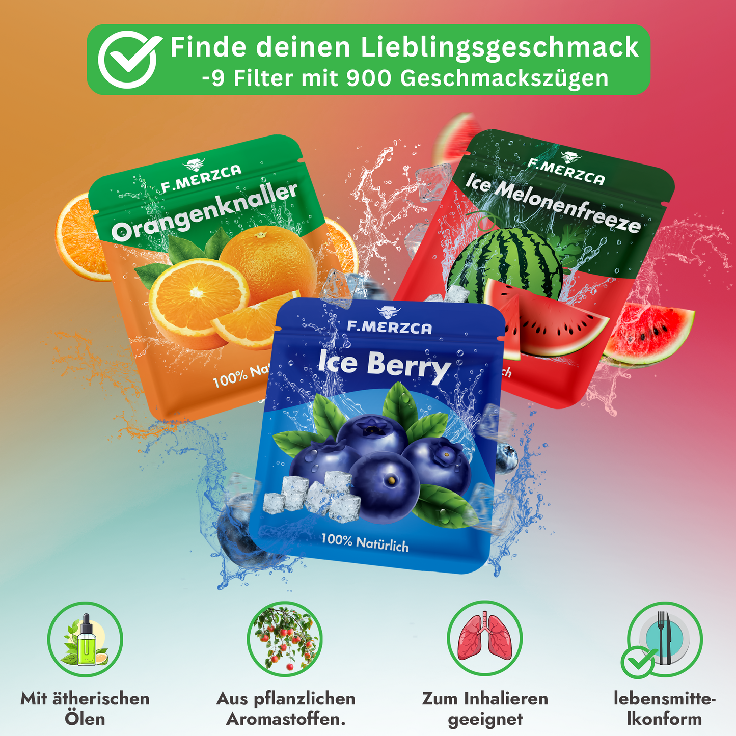 Rauchentwöhnung Atemholz 3.0 mit 9 Filtern im erfrischendem & leckerem Wassermelone, Blaubeere und Orange Geschmack Geschmack