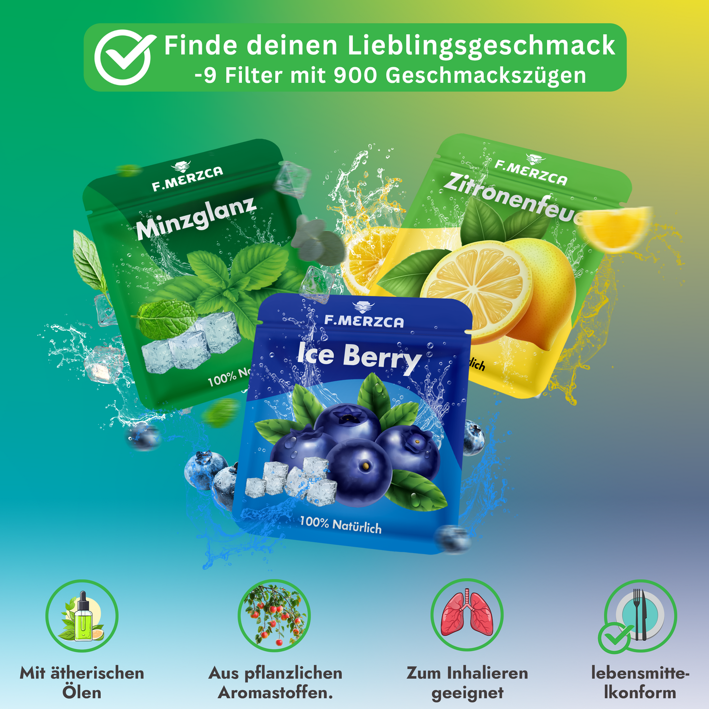 Rauchentwöhnung Atemholz 3.0 Edelstahl Schwarz mit 9 Filtern mit leckerem Minze, Blaubeere und Zitronen Geschmack
