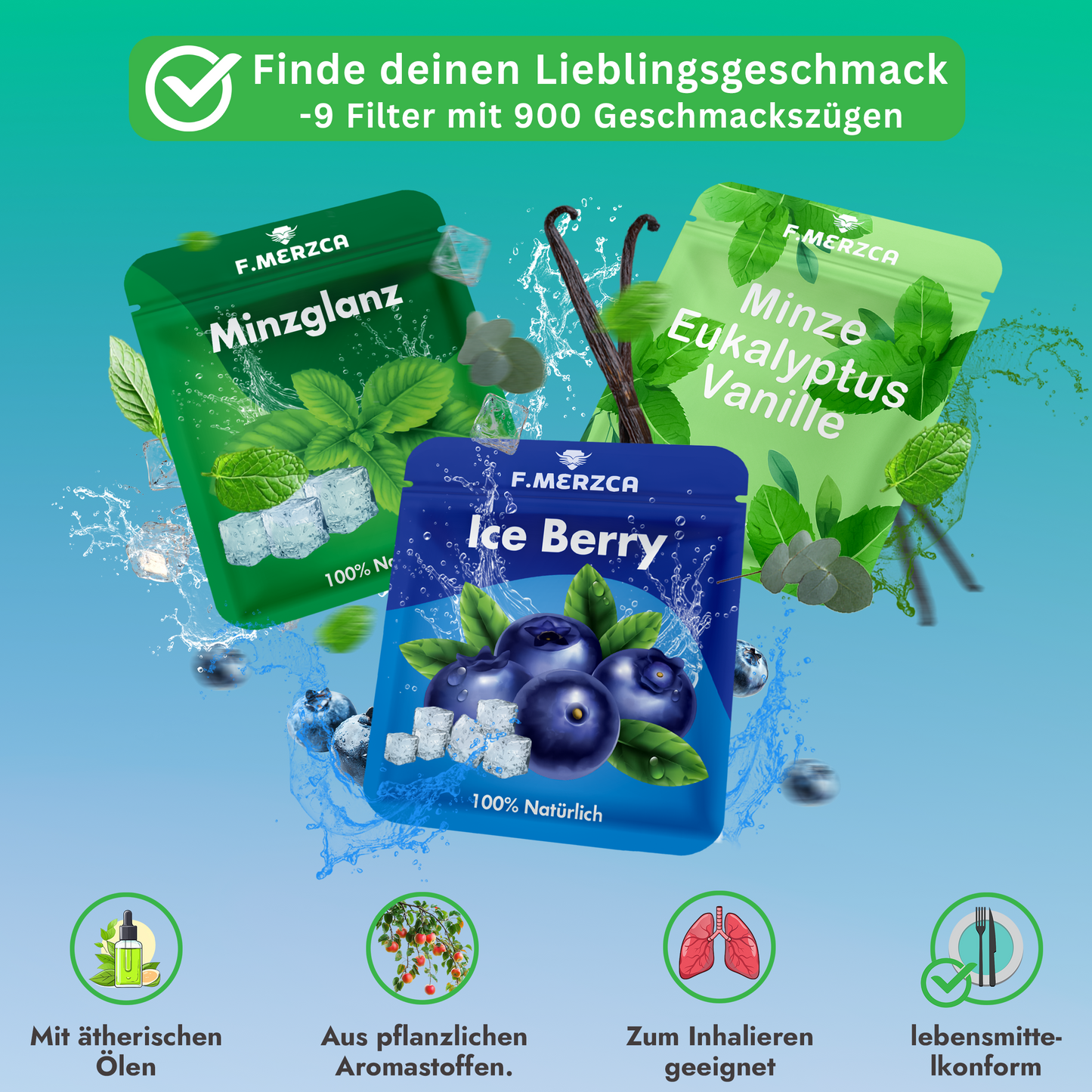 Rauchentwöhnung Atemholz 4.0 mit 9 Filtern mit leckerem Minze, Blaubeere und Eukalyptus Mix Geschmack