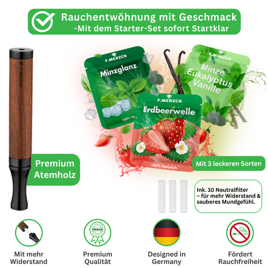 Rauchentwöhnung Atemholz 3.0 mit 9 Filtern mit leckerem Minze, Erdbeere und Eukalyptus Mix Geschmack