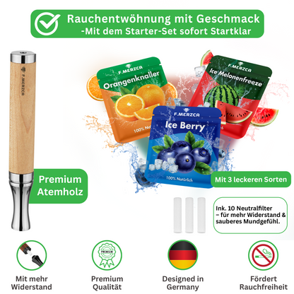 Rauchentwöhnung Atemholz 3.0 mit 9 Filtern im  erfrischendem & leckerem Wassermelone, Blaubeere und Orange Geschmack Geschmack