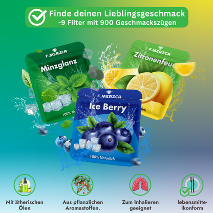 Rauchentwöhnung Atemholz 3.0 Edelstahl Schwarz mit 9 Filtern mit leckerem Minze, Blaubeere und Zitronen Geschmack