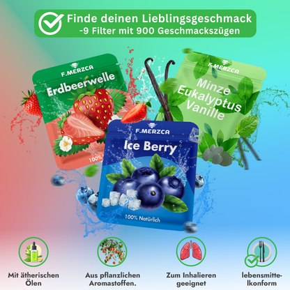 Rauchentwöhnung Atemholz 4.0 mit 9 Filtern im leckerem Eis Blaubeere, Erdbeere und Eukalyptus Mix Geschmack