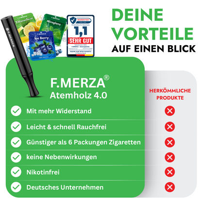Rauchentwöhnung Atemholz 3.0 Edelstahl Schwarz mit 9 Filtern mit leckerem Minze, Blaubeere und Zitronen Geschmack